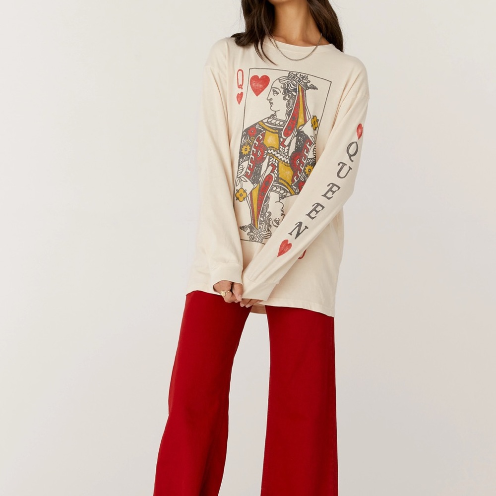 Free People Queen Of Hearts Long Sleeve Cotton Tee Top - Picture 3 of 6
